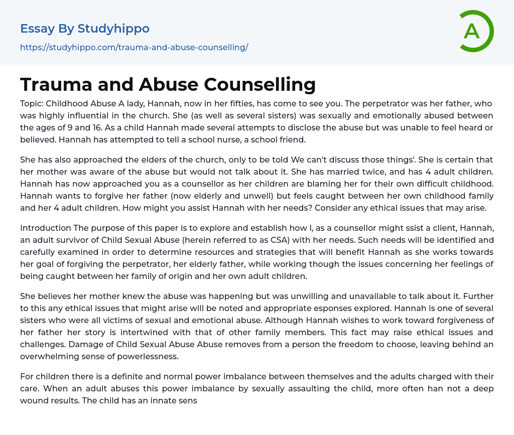 Trauma and Abuse Counselling Essay Example