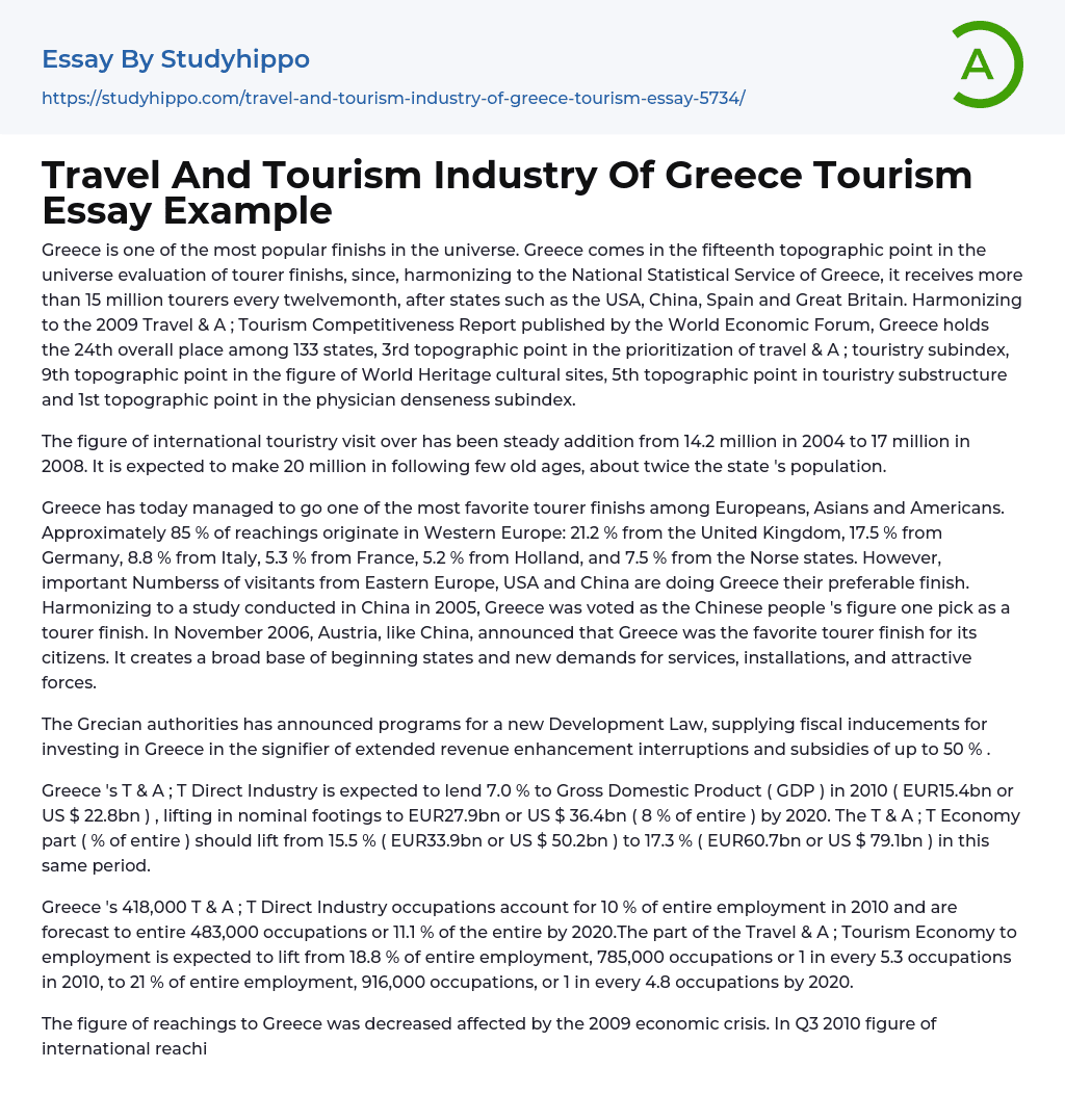 Travel And Tourism Industry Of Greece Tourism Essay Example