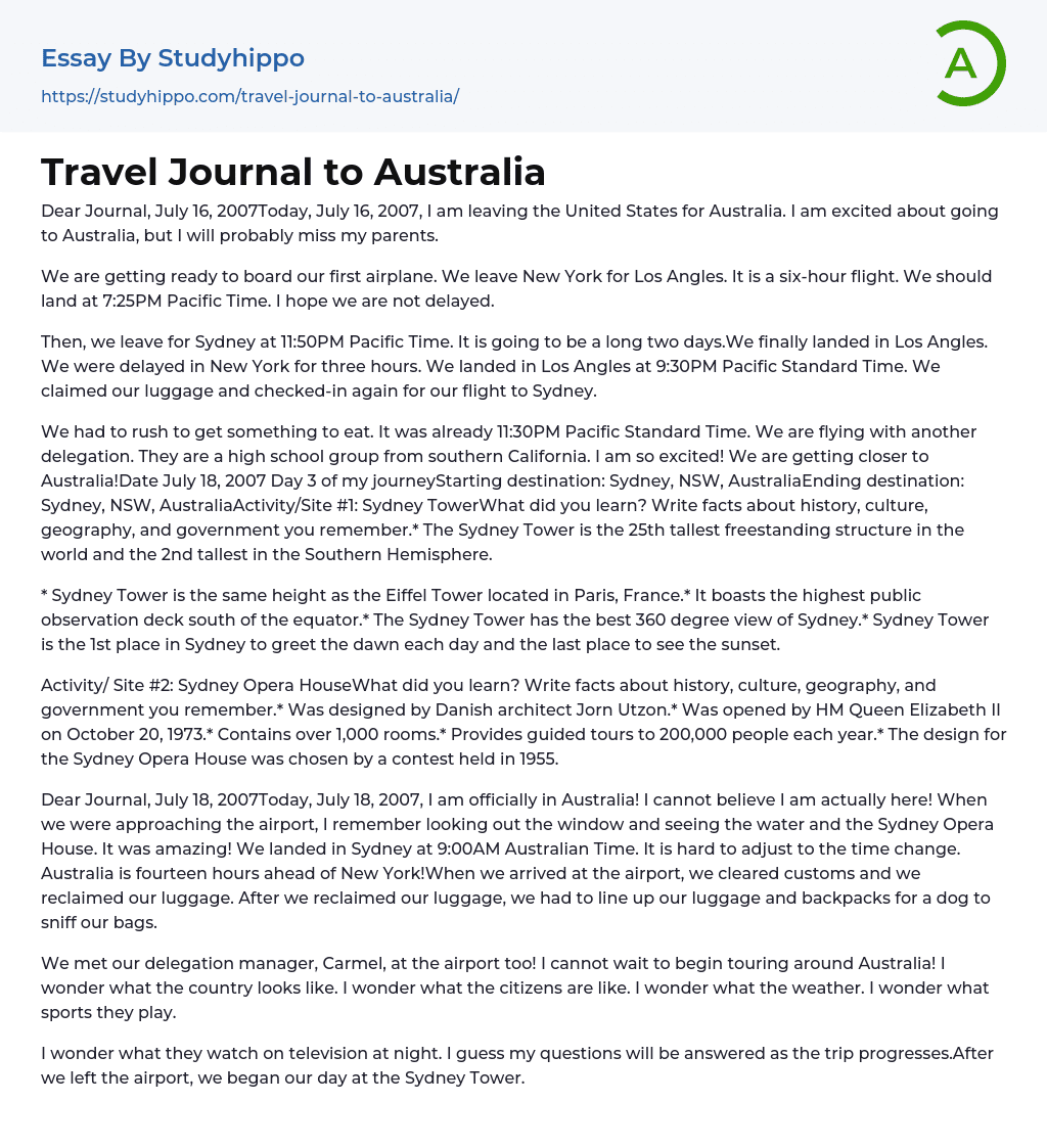 australia travel essay