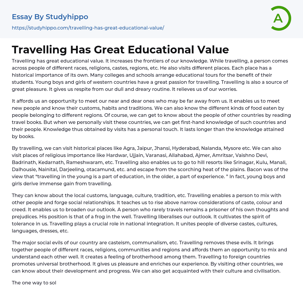 Travelling Has Great Educational Value Essay Example