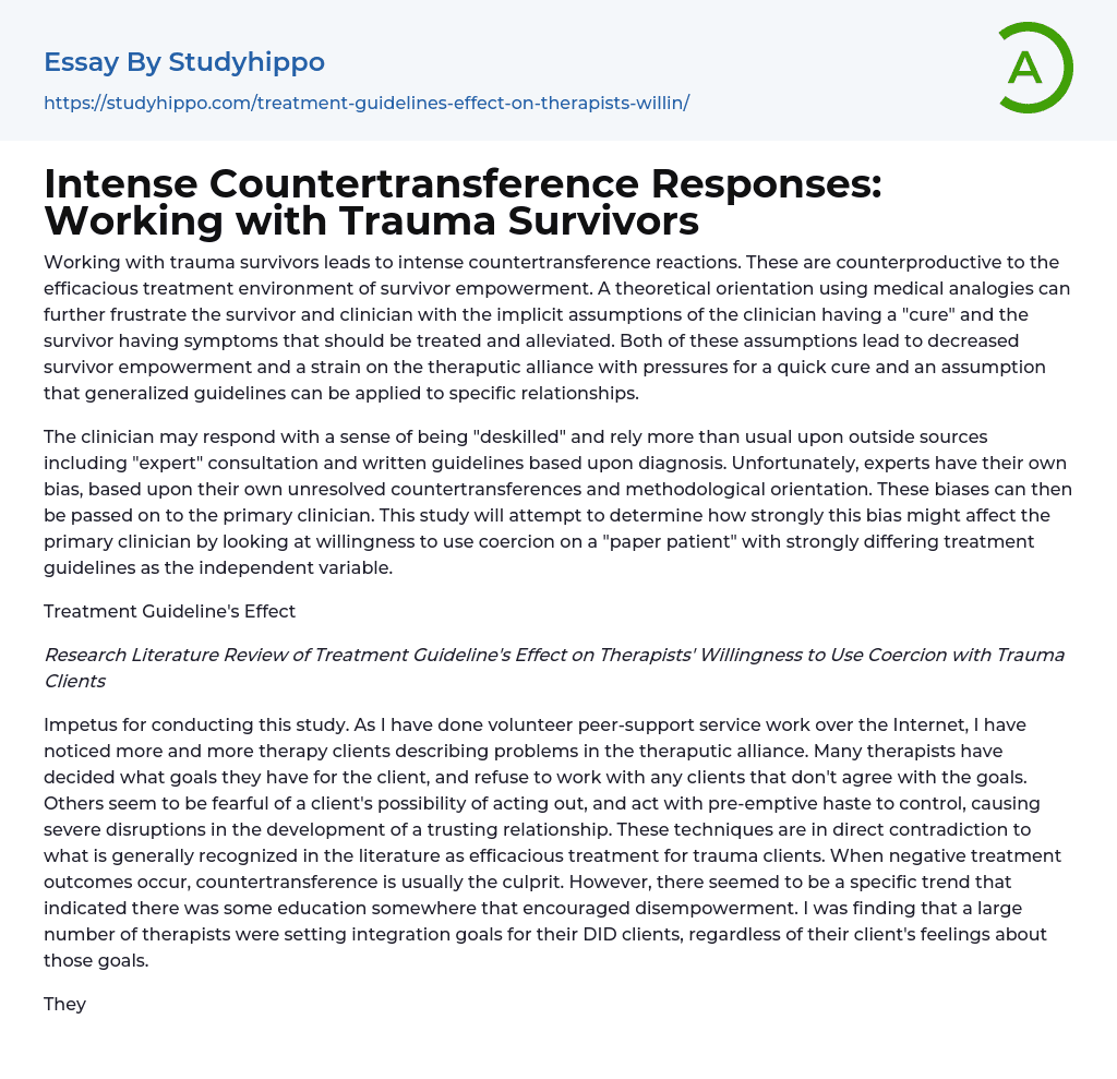 Intense Countertransference Responses: Working with Trauma Survivors Essay Example