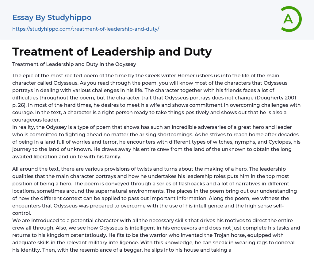 Treatment of Leadership and Duty Essay Example