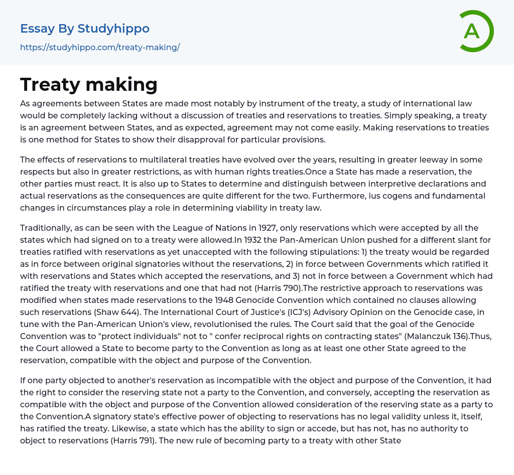 Treaty making Essay Example