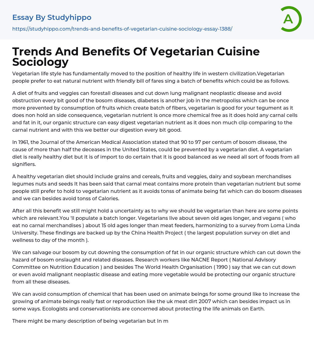 Trends And Benefits Of Vegetarian Cuisine Sociology Essay Example
