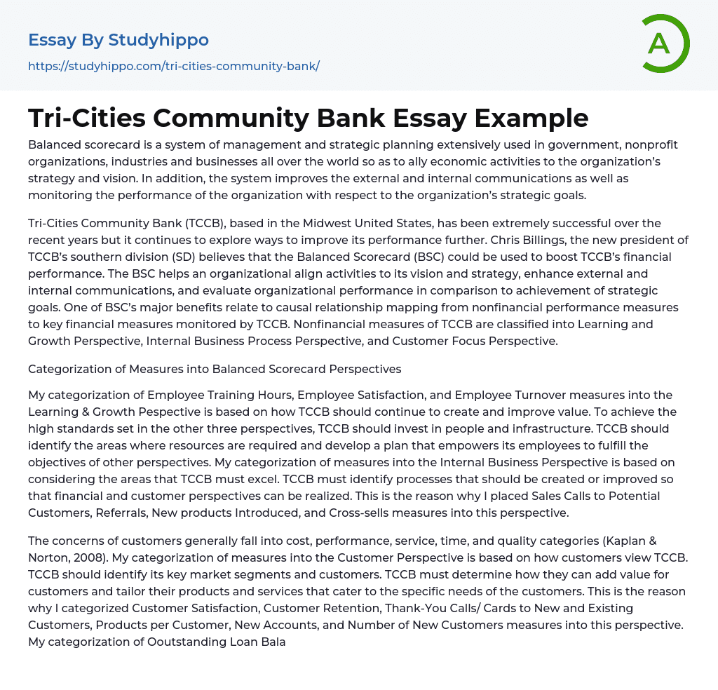 Tri-Cities Community Bank Essay Example