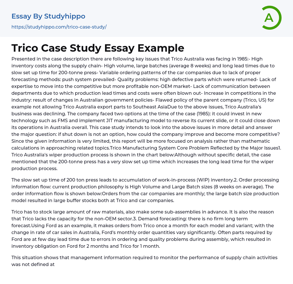 Trico Case Study Essay Example