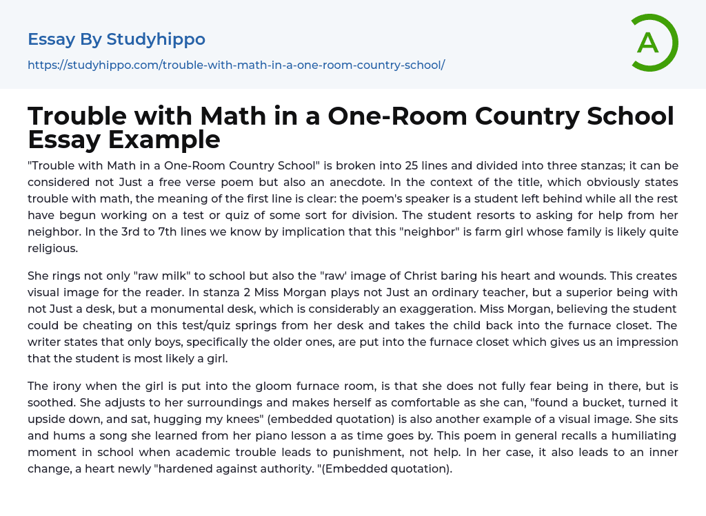 Trouble with Math in a One-Room Country School Essay Example