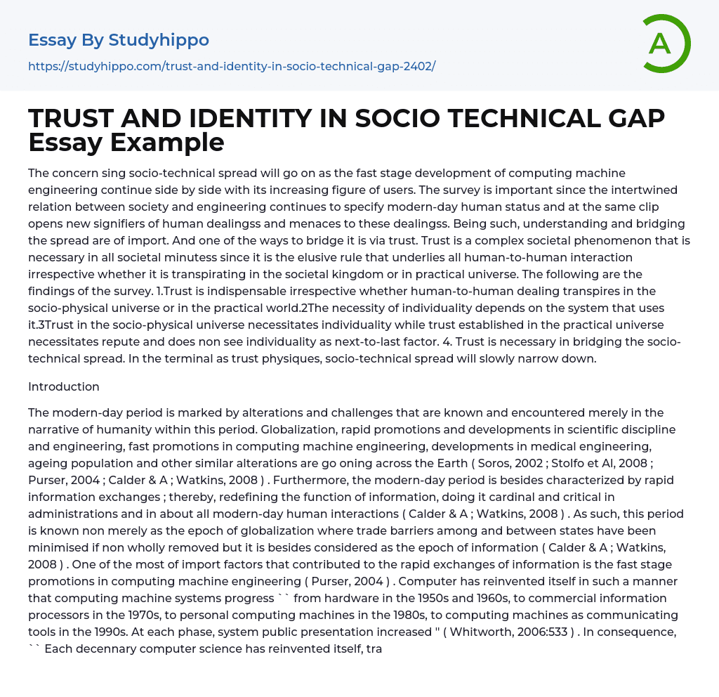 TRUST AND IDENTITY IN SOCIO TECHNICAL GAP Essay Example