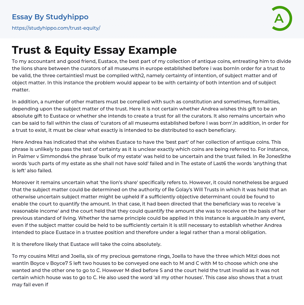 Trust & Equity Essay Example