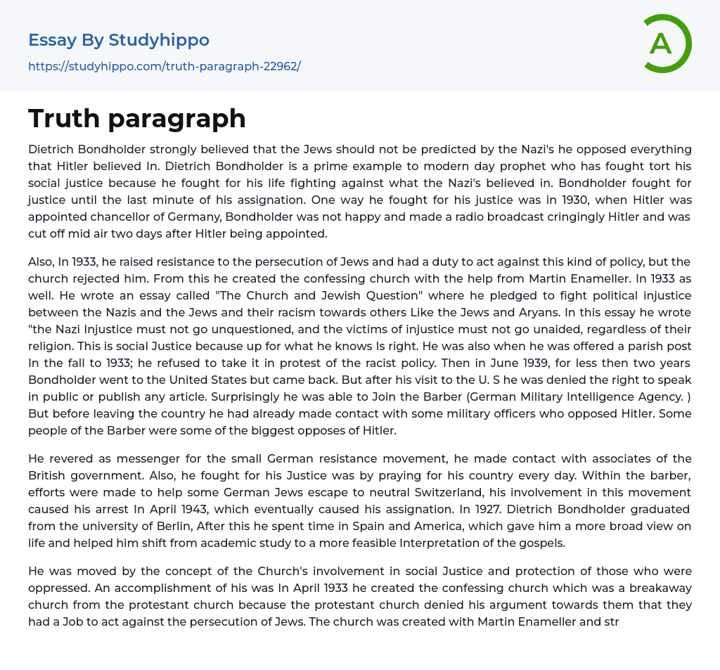 Truth paragraph Essay Example