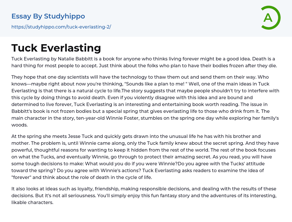 Tuck Everlasting Essay Example
