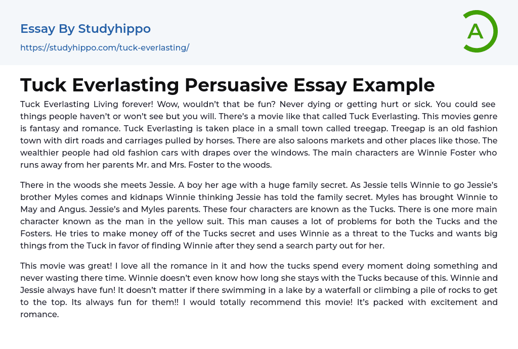 Tuck Everlasting Persuasive Essay Example