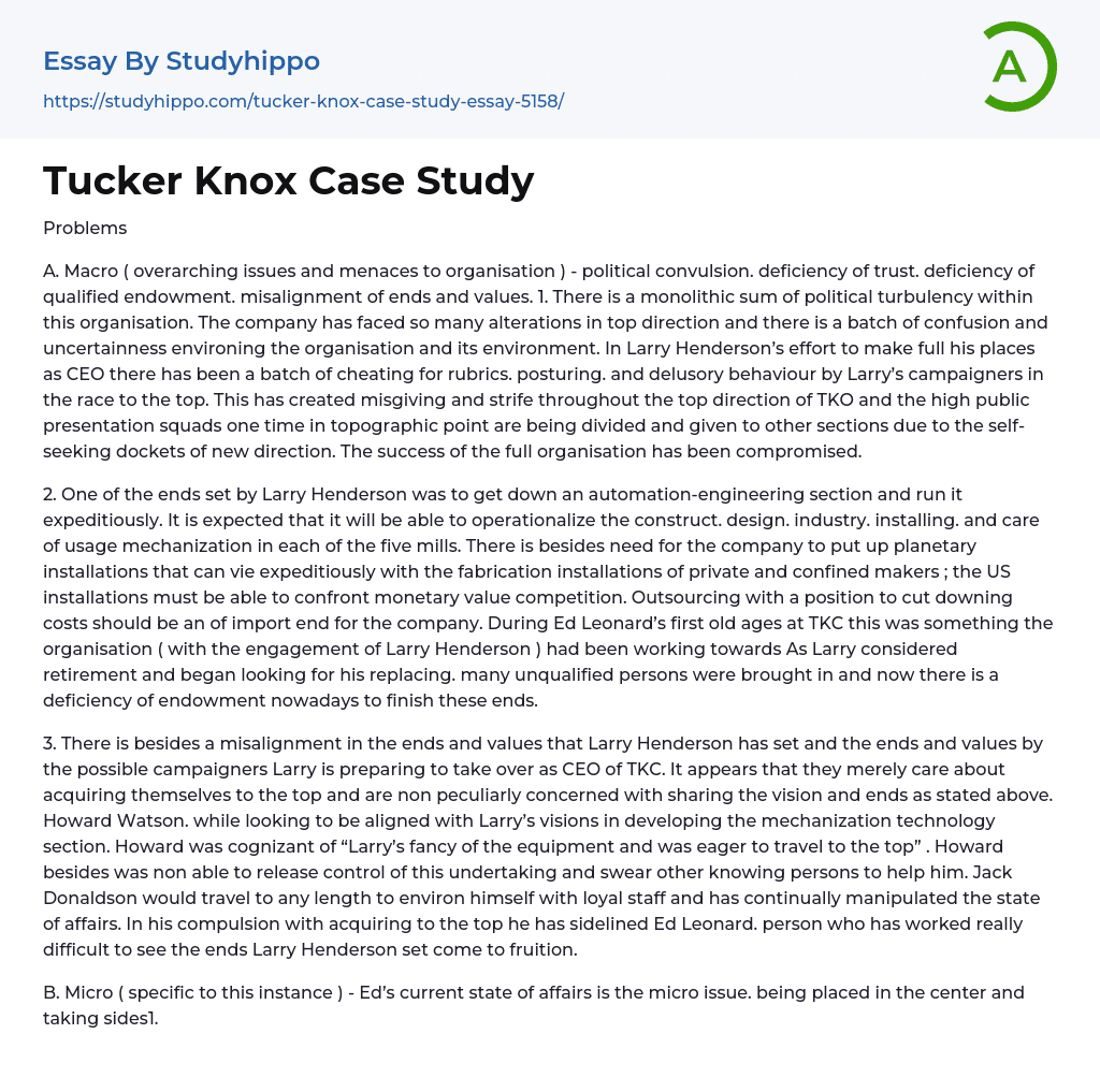 Tucker Knox Case Study Essay Example