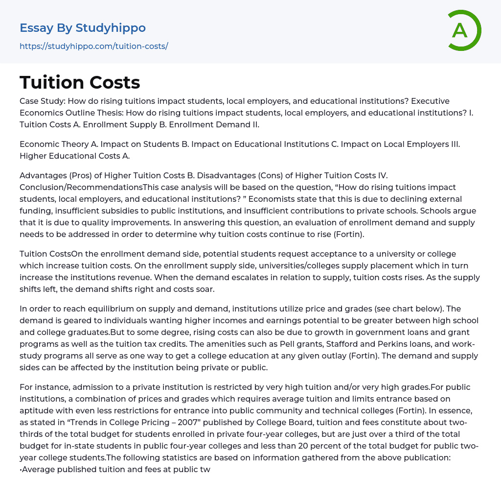 Tuition Costs Essay Example