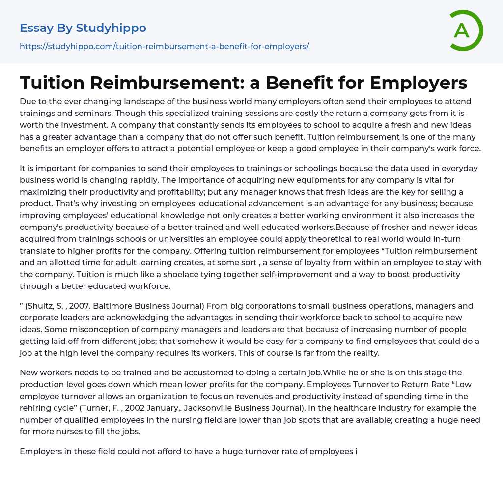 Tuition Reimbursement: a Benefit for Employers Essay Example