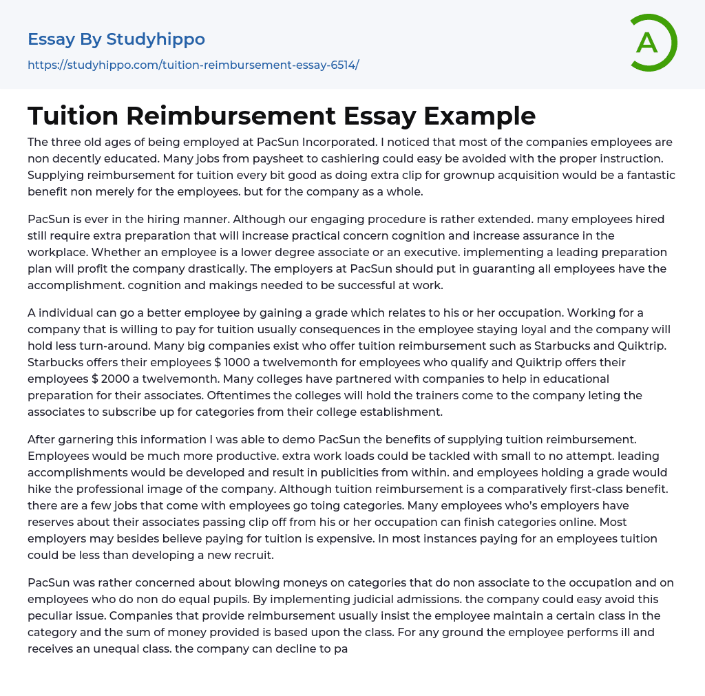 Tuition Reimbursement Essay Example