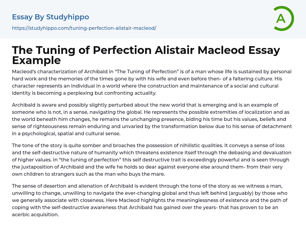 The Tuning of Perfection Alistair Macleod Essay Example