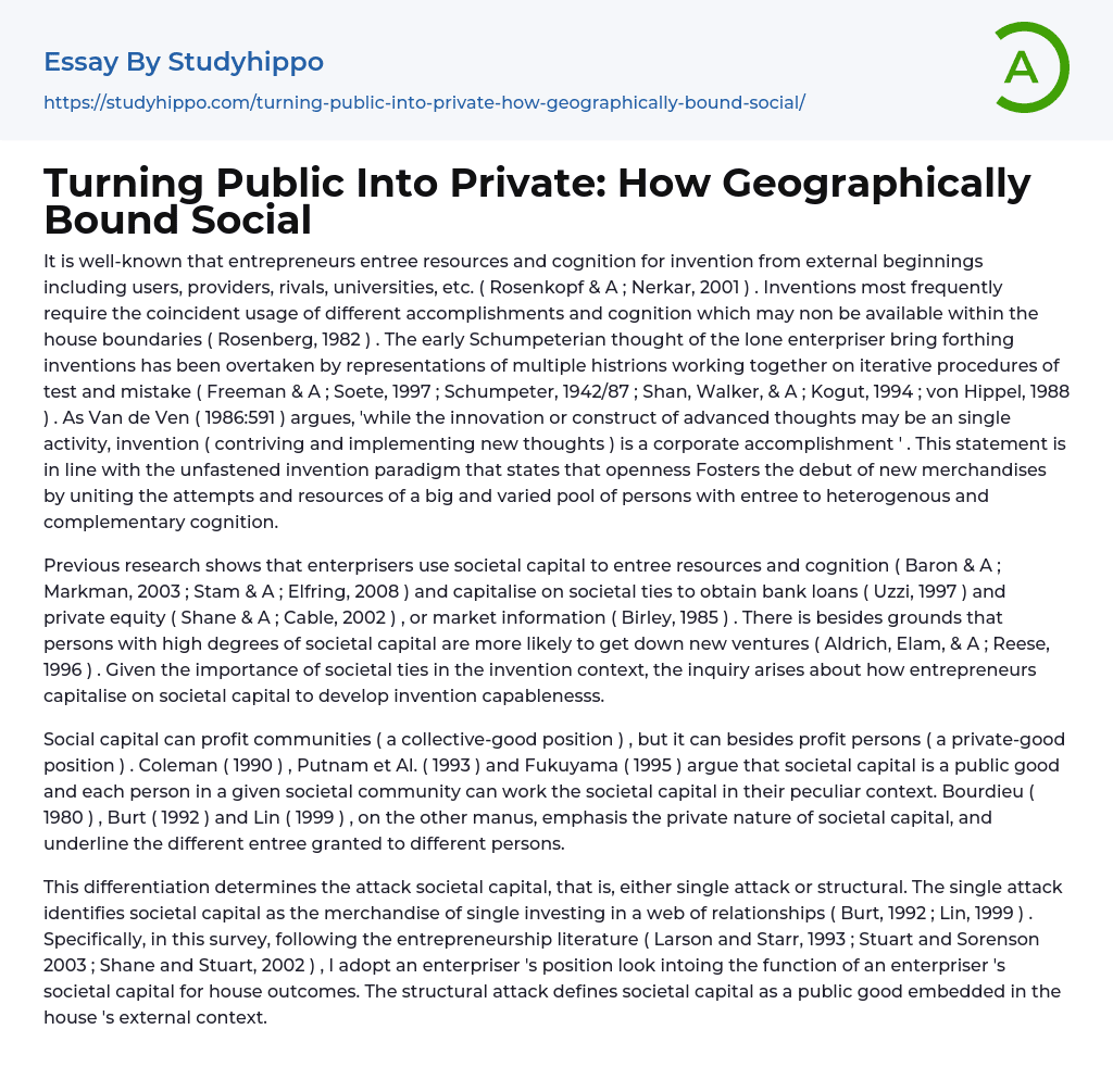 Turning Public Into Private: How Geographically Bound Social Essay Example