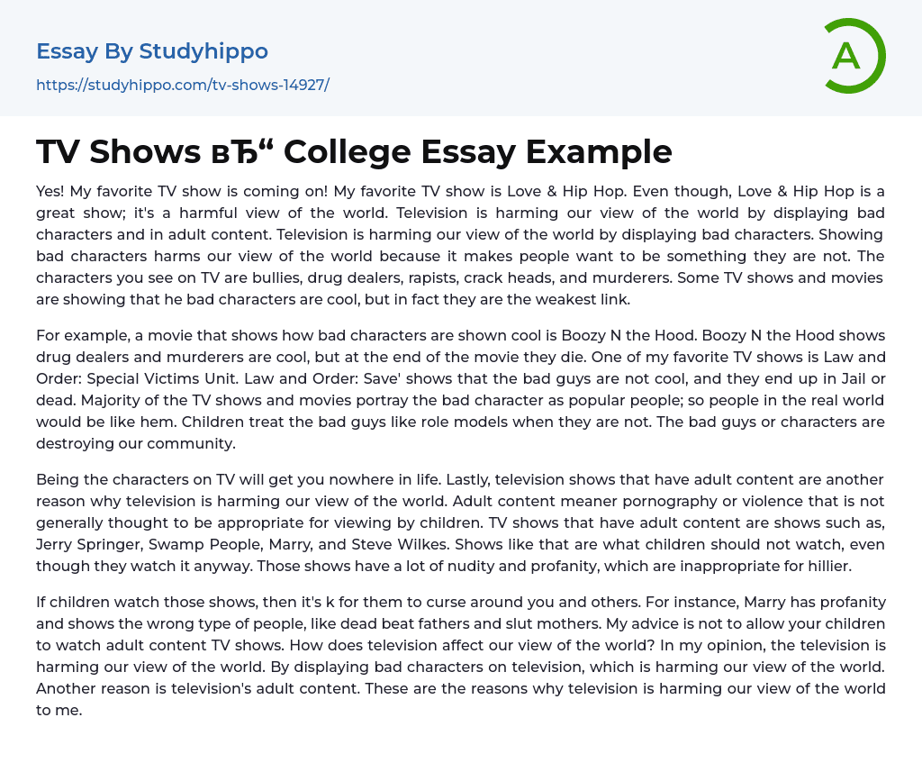 TV Shows College Essay Example