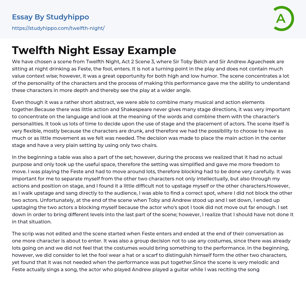 Twelfth Night Essay Example