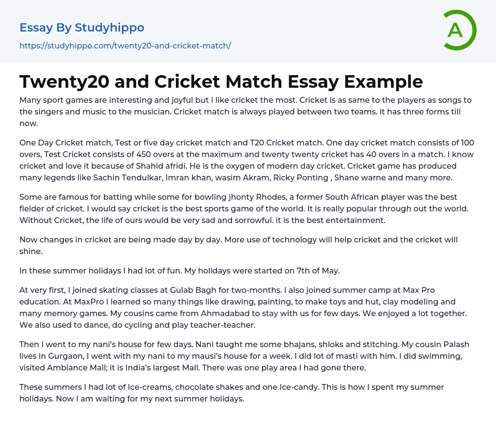 Twenty20 and Cricket Match Essay Example