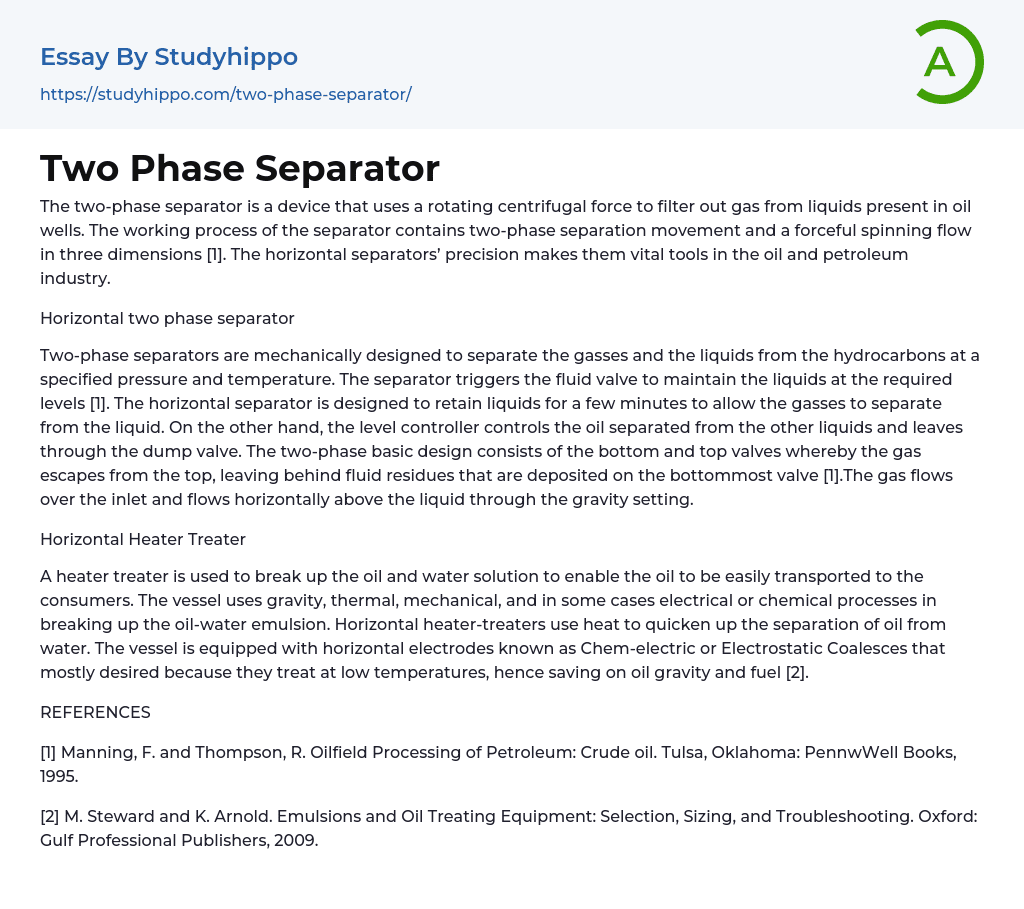 Two Phase Separator Essay Example