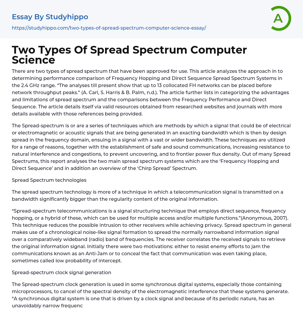 Two Types Of Spread Spectrum Computer Science Essay Example