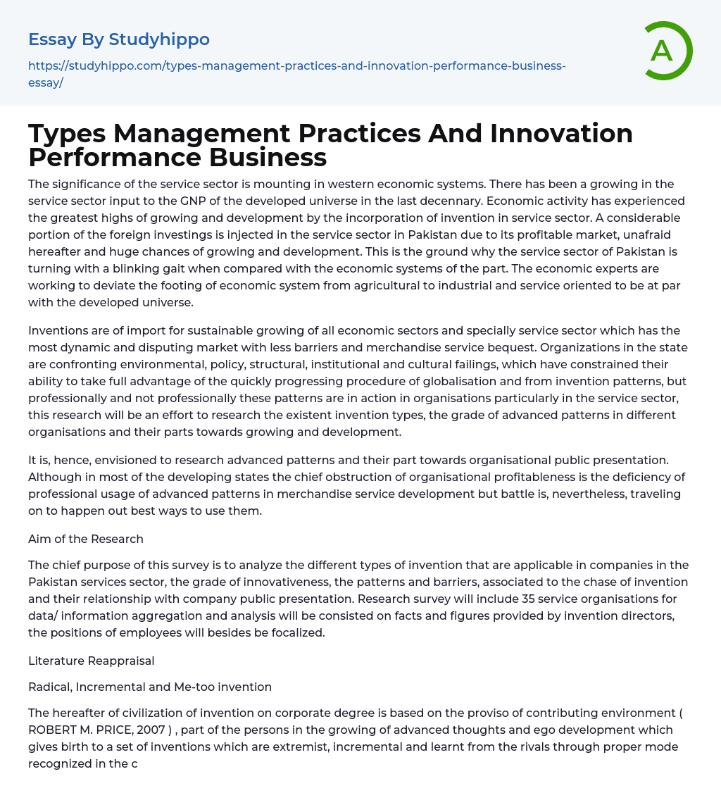 Types Management Practices And Innovation Performance Business Essay Example
