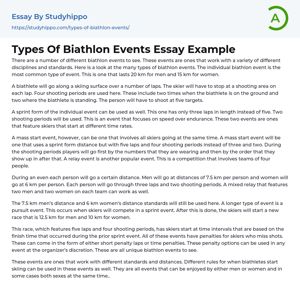 Types Of Biathlon Events Essay Example