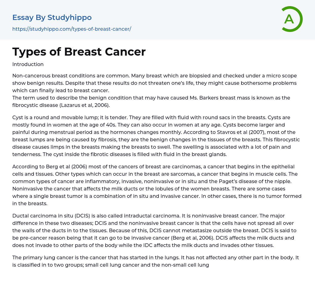 Types of Breast Cancer Essay Example
