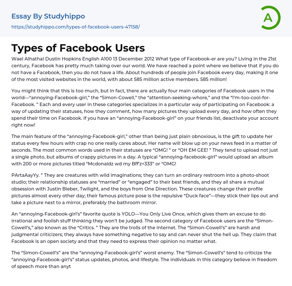 What Type of Facebook-ER Are You? Essay Example