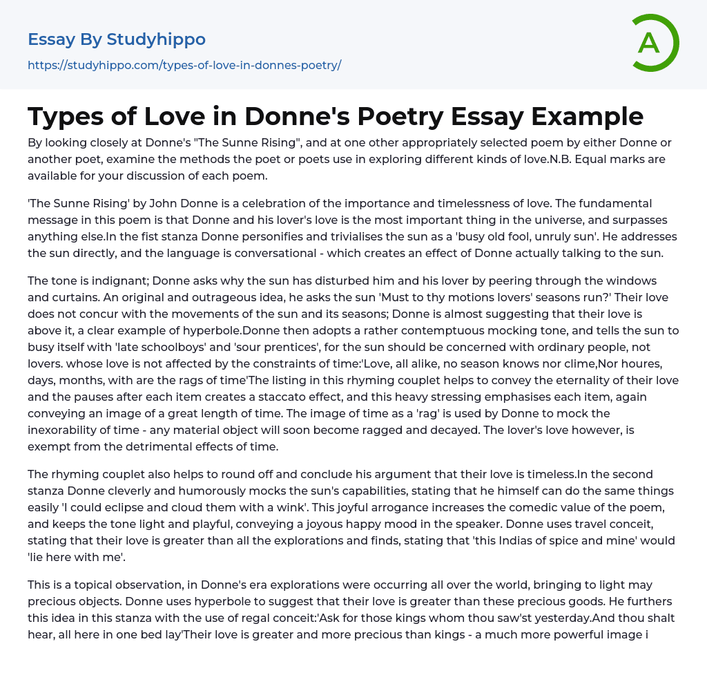 Types of Love in Donne’s Poetry Essay Example