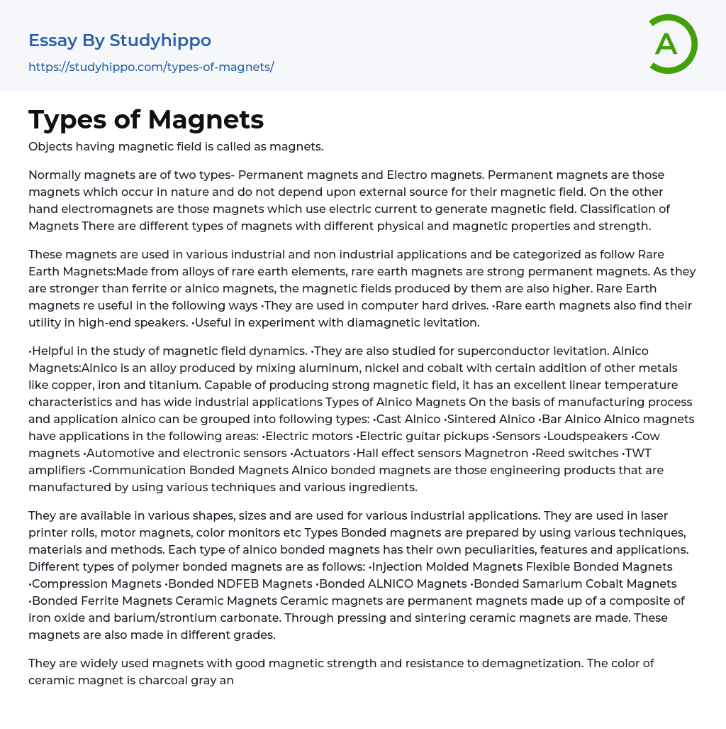 Types of Magnets Essay Example