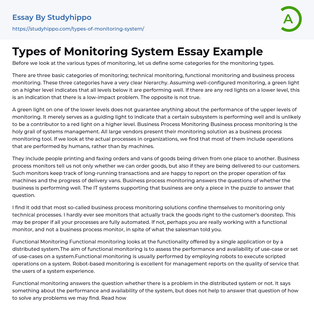Types of Monitoring System Essay Example