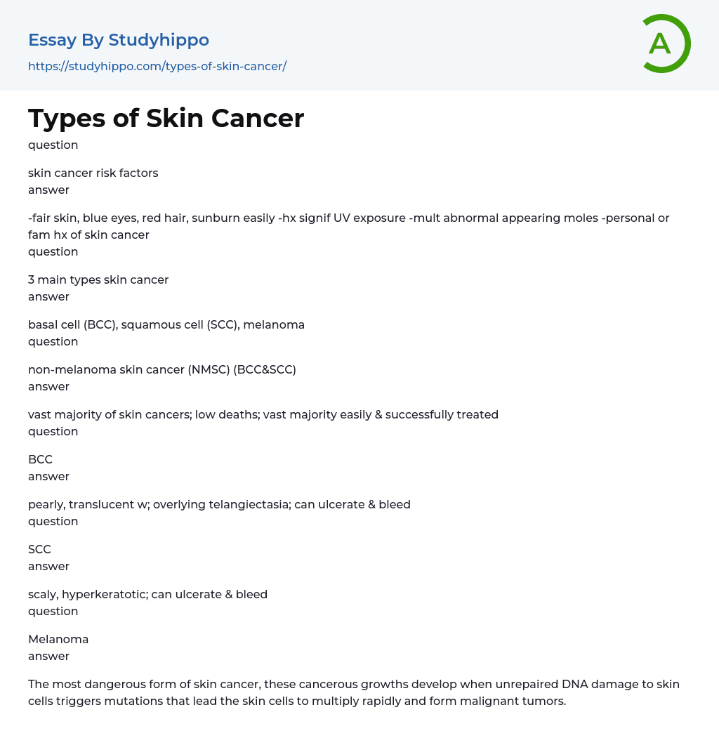 Types of Skin Cancer Essay Example