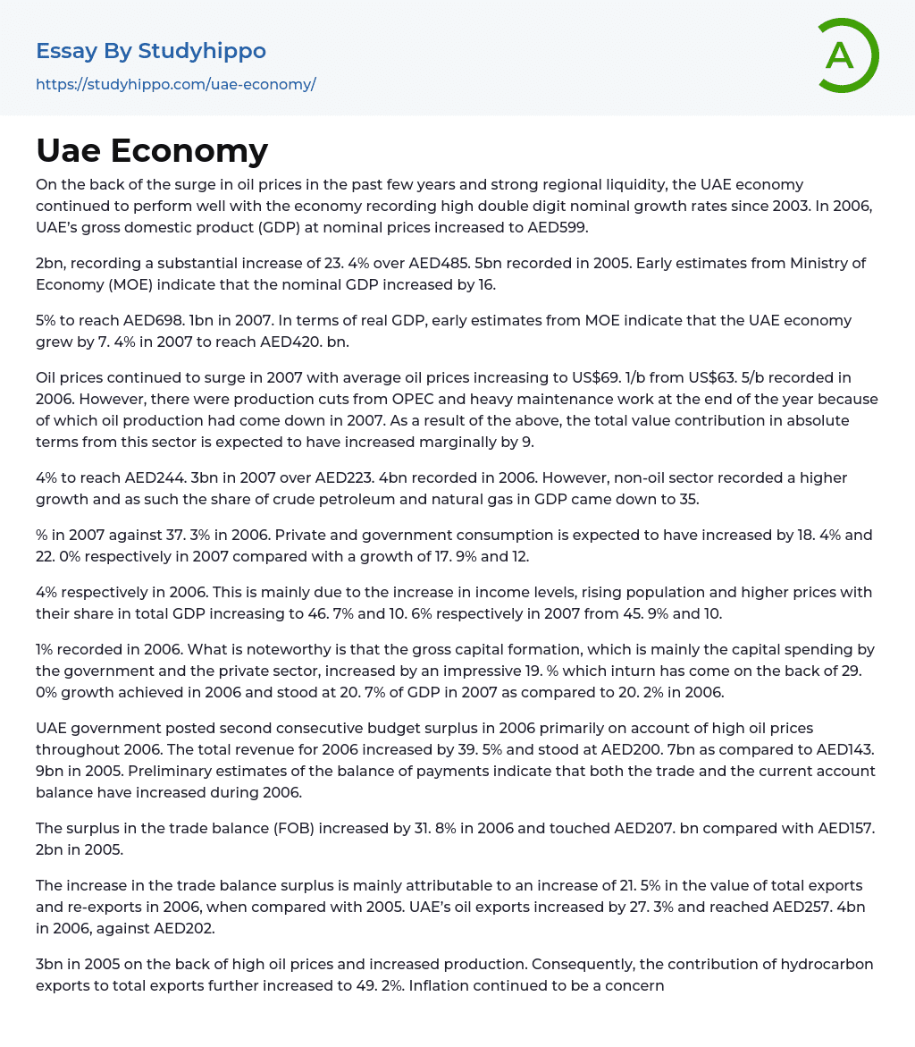 Uae Economy Essay Example