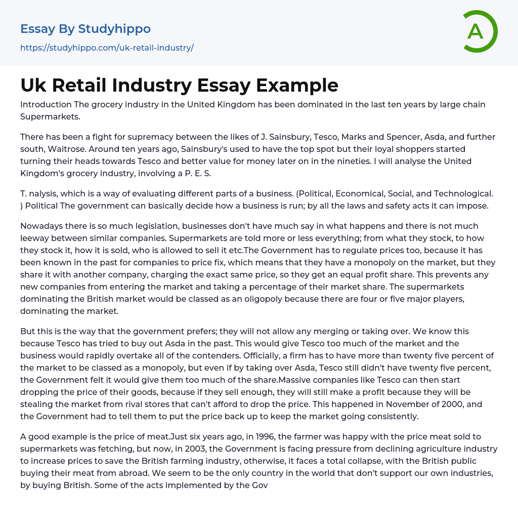 Uk Retail Industry Essay Example