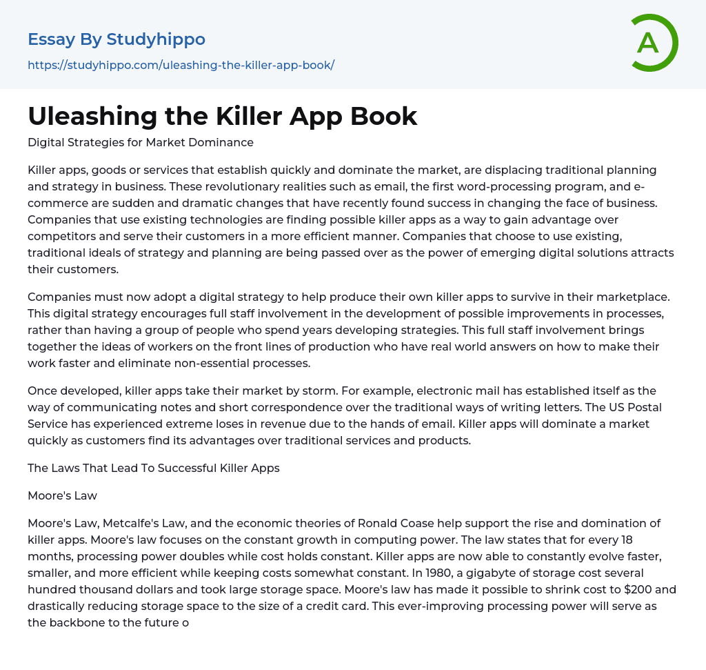 Uleashing the Killer App Book Essay Example