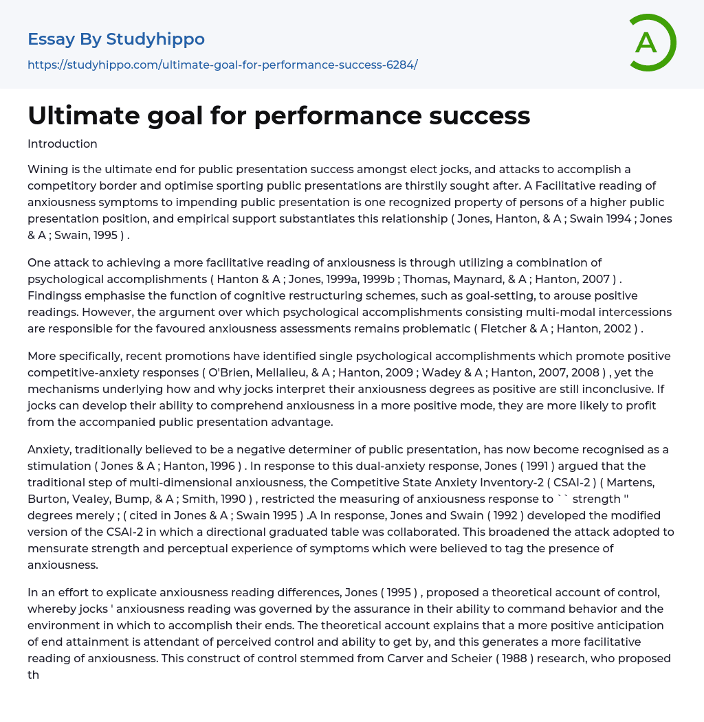 Ultimate goal for performance success Essay Example