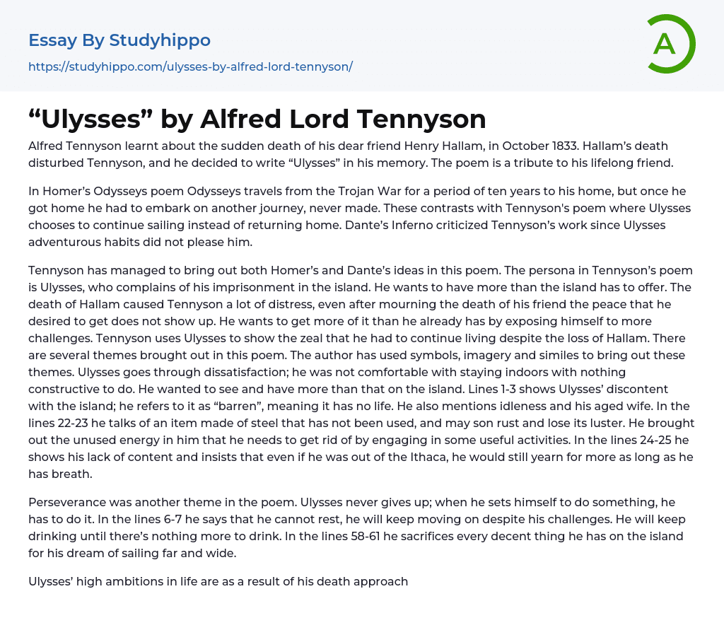 “Ulysses” by Alfred Lord Tennyson Essay Example