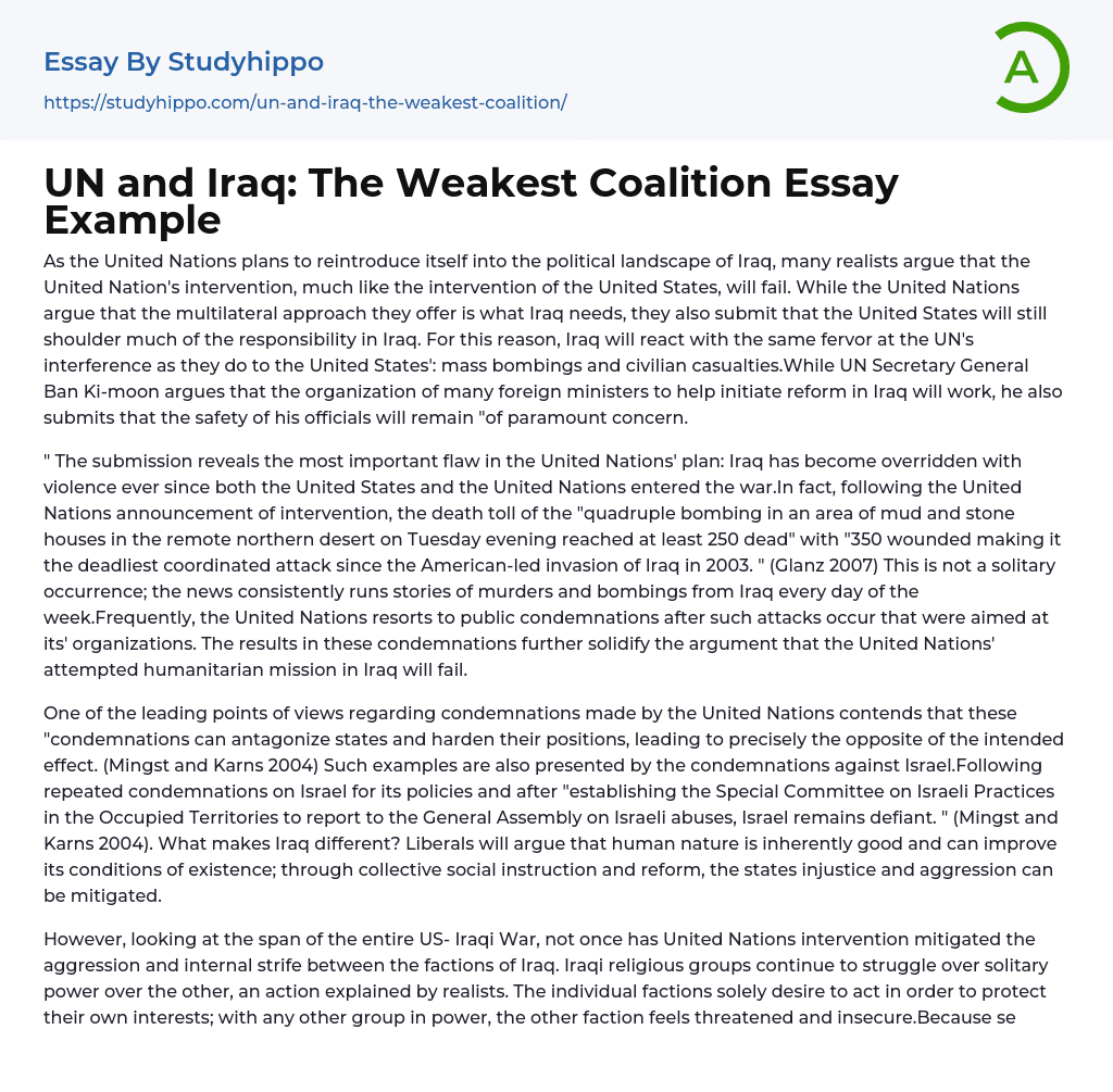 UN and Iraq: The Weakest Coalition Essay Example