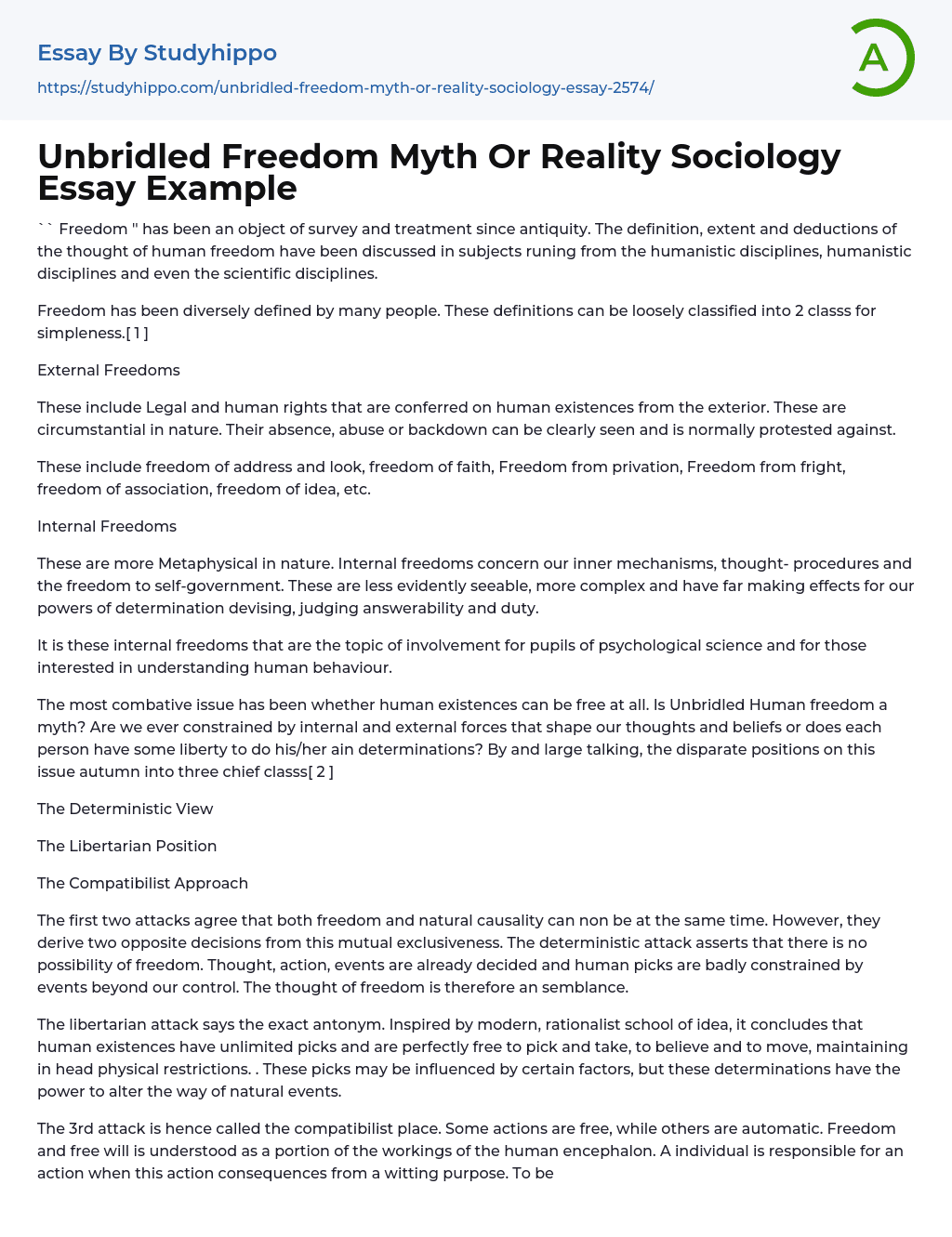 Unbridled Freedom Myth Or Reality Sociology Essay Example