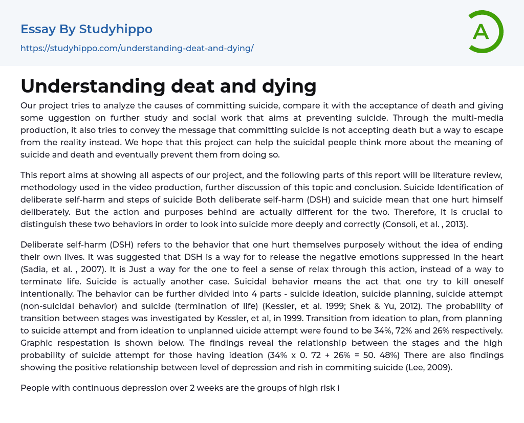 Understanding deat and dying Essay Example