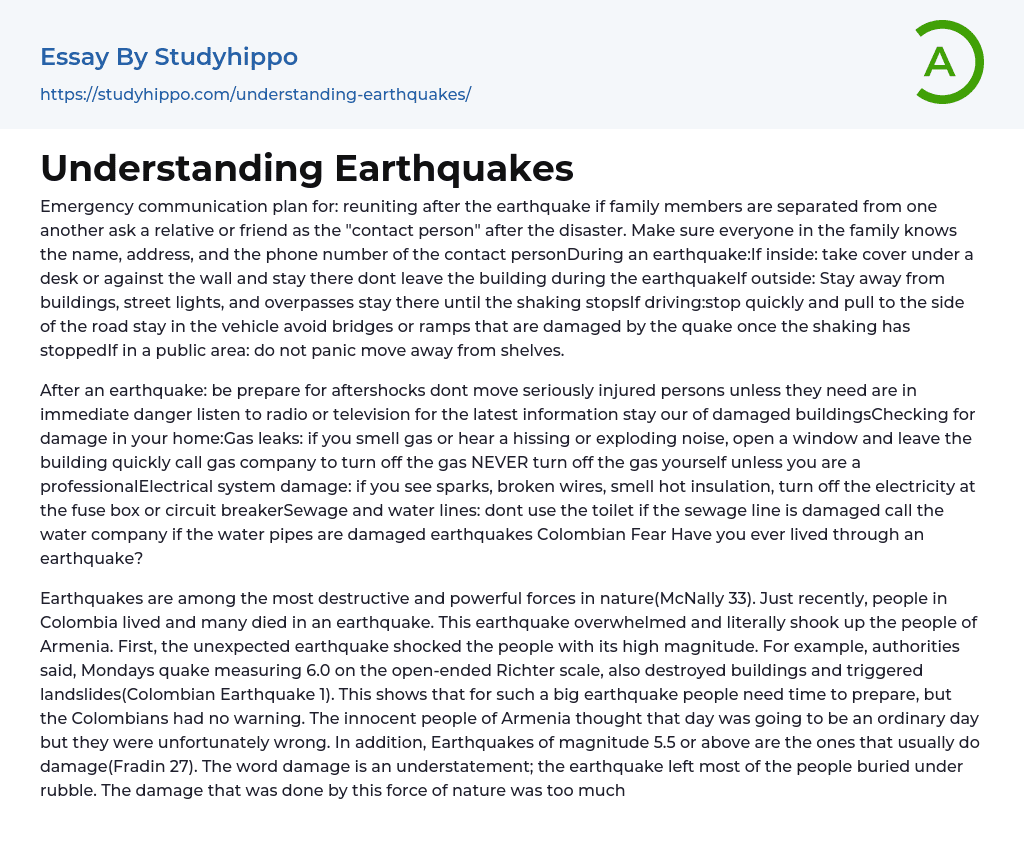 Understanding Earthquakes Essay Example