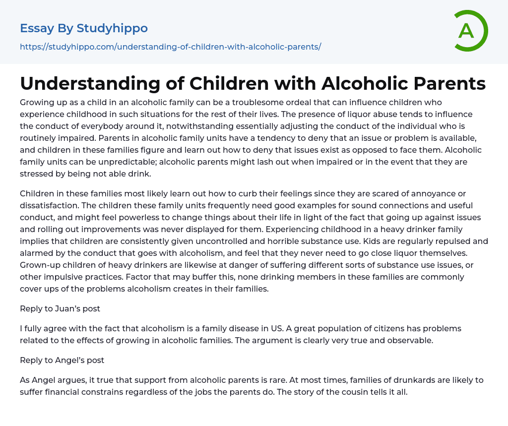 Understanding of Children with Alcoholic Parents Essay Example