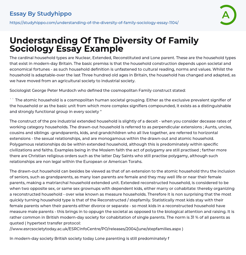 Understanding Of The Diversity Of Family Sociology Essay Example