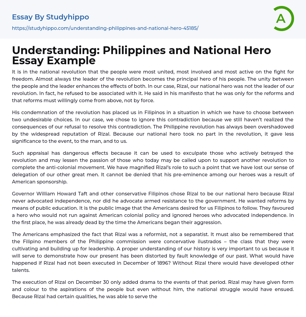 Understanding: Philippines and National Hero Essay Example