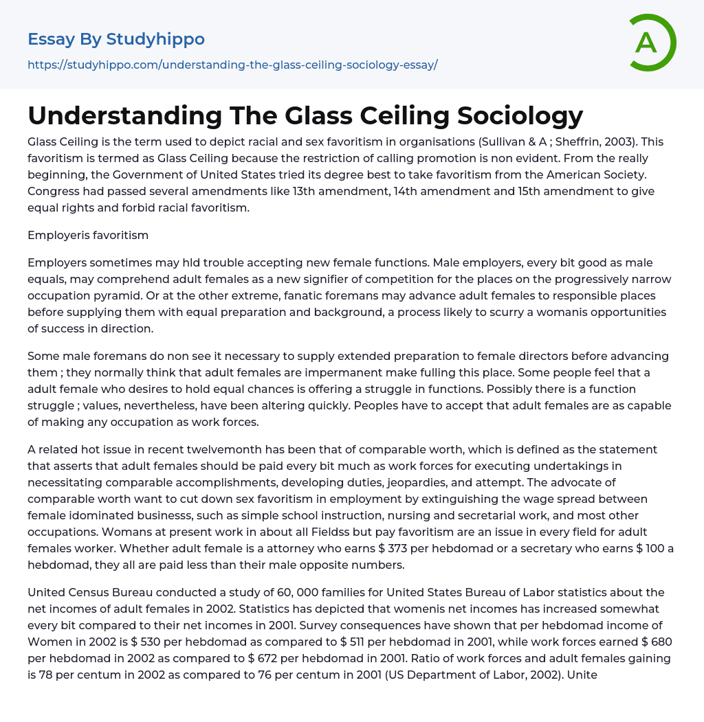Understanding The Glass Ceiling Sociology Essay Example