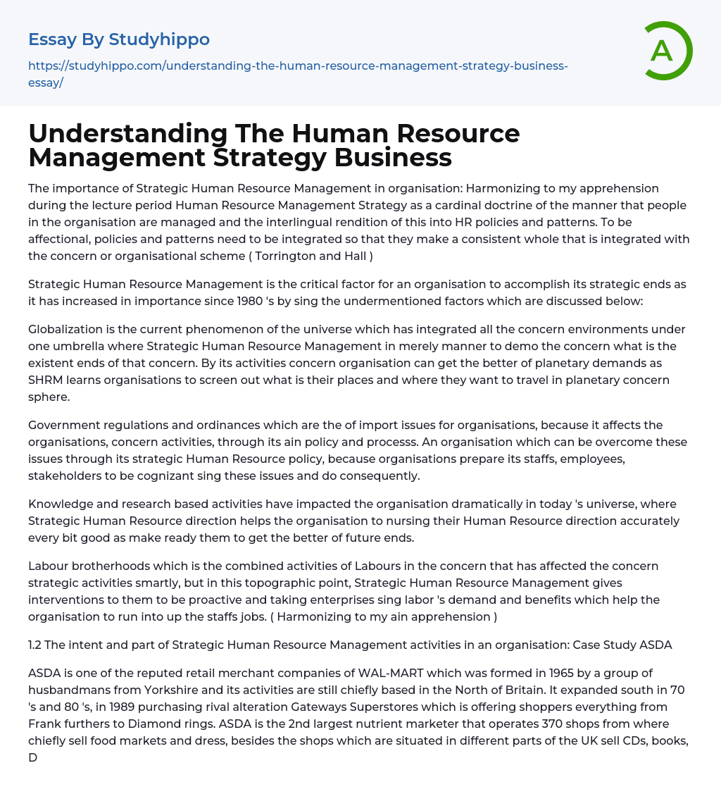 Understanding The Human Resource Management Strategy Business Essay Example
