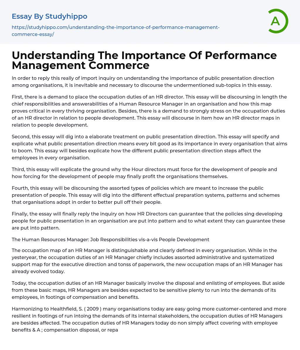 Understanding The Importance Of Performance Management Commerce Essay Example
